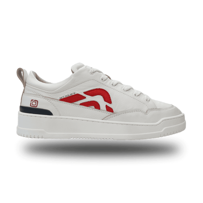 Off-Square duurzame witte unisex sneaker met rood logo